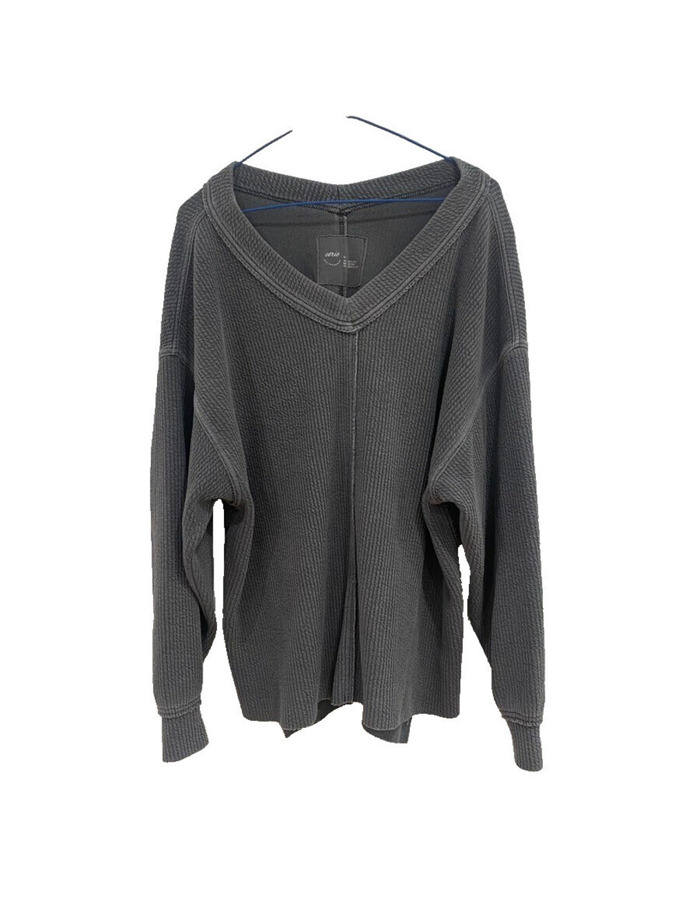 Aerie Women's Size S Wonder Textured V-Neck Sweater Grayish Oversized Pullover